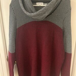 Calvin Klein Maroon and Black Cowl Neck Colorblock Sweater